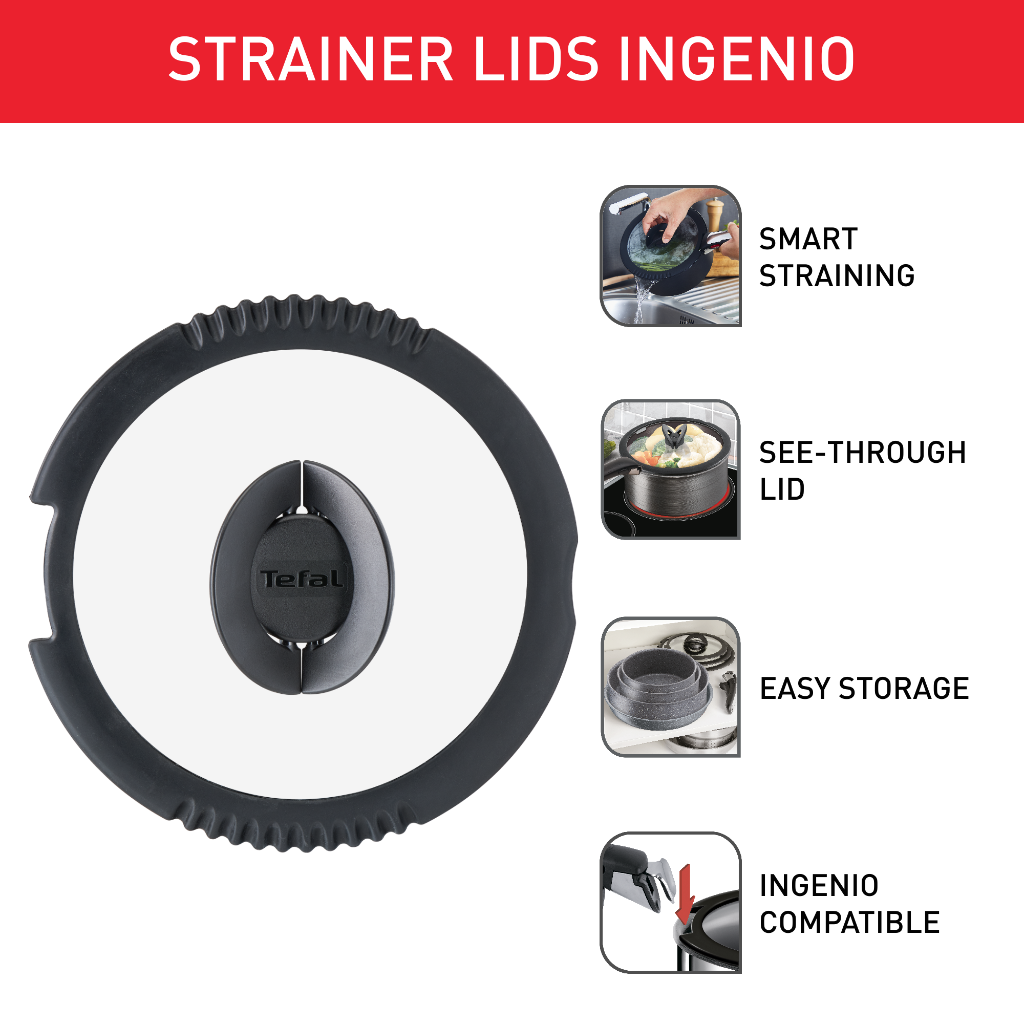 Ingenio Strainer Lids 16/18/20 cm