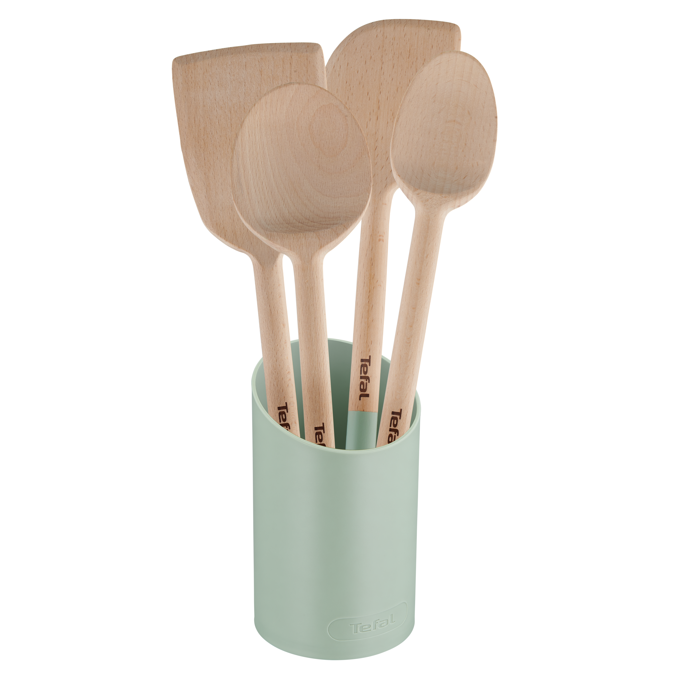 Natura, Set de Utensilios de cocina de madera, Mango pintado, Soporte, Sostenible, Resistente a arañazos