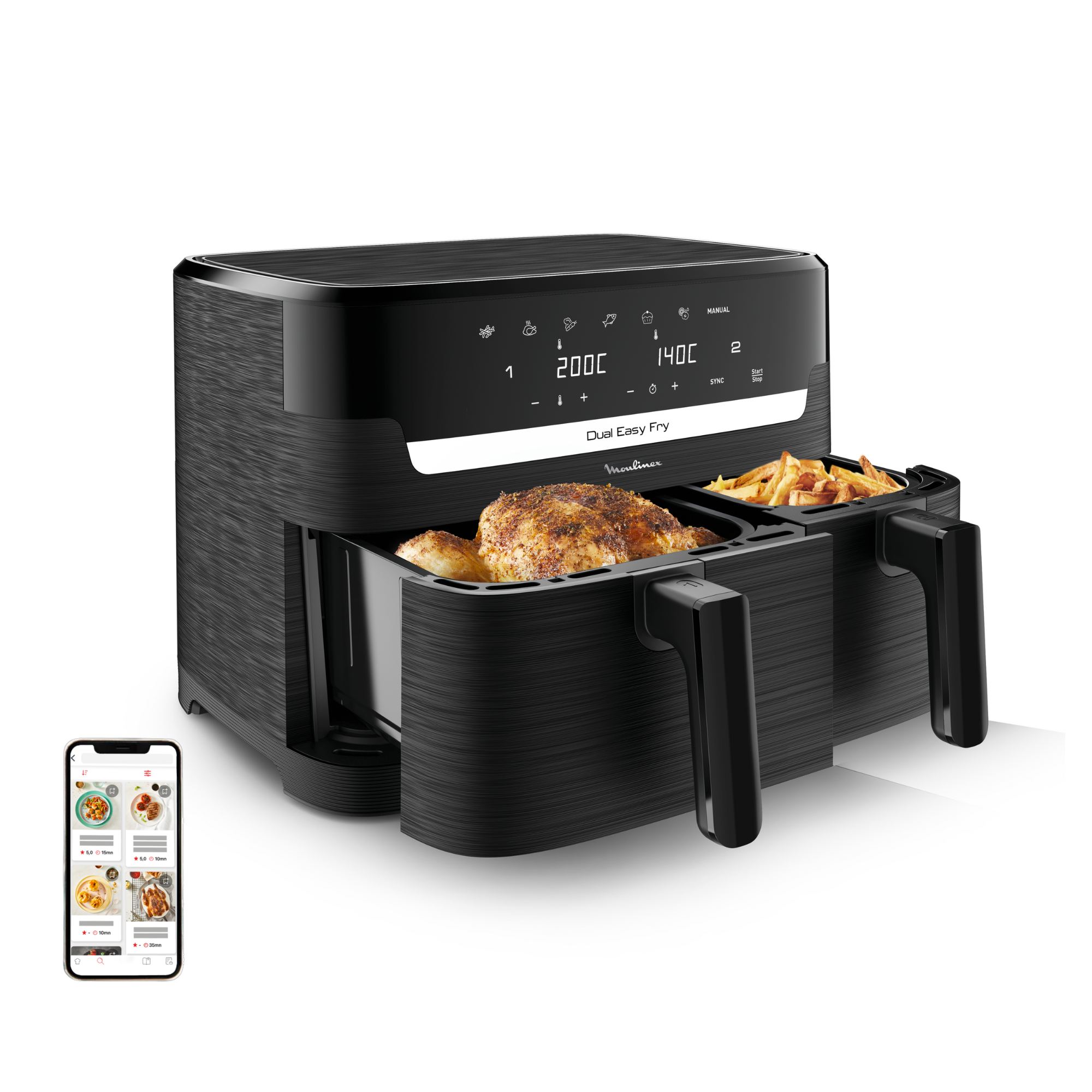 Dual Easy Fry, Freidora de aire, Doble cesta, 8,3 L, 7 programas preestablecidos, Negro