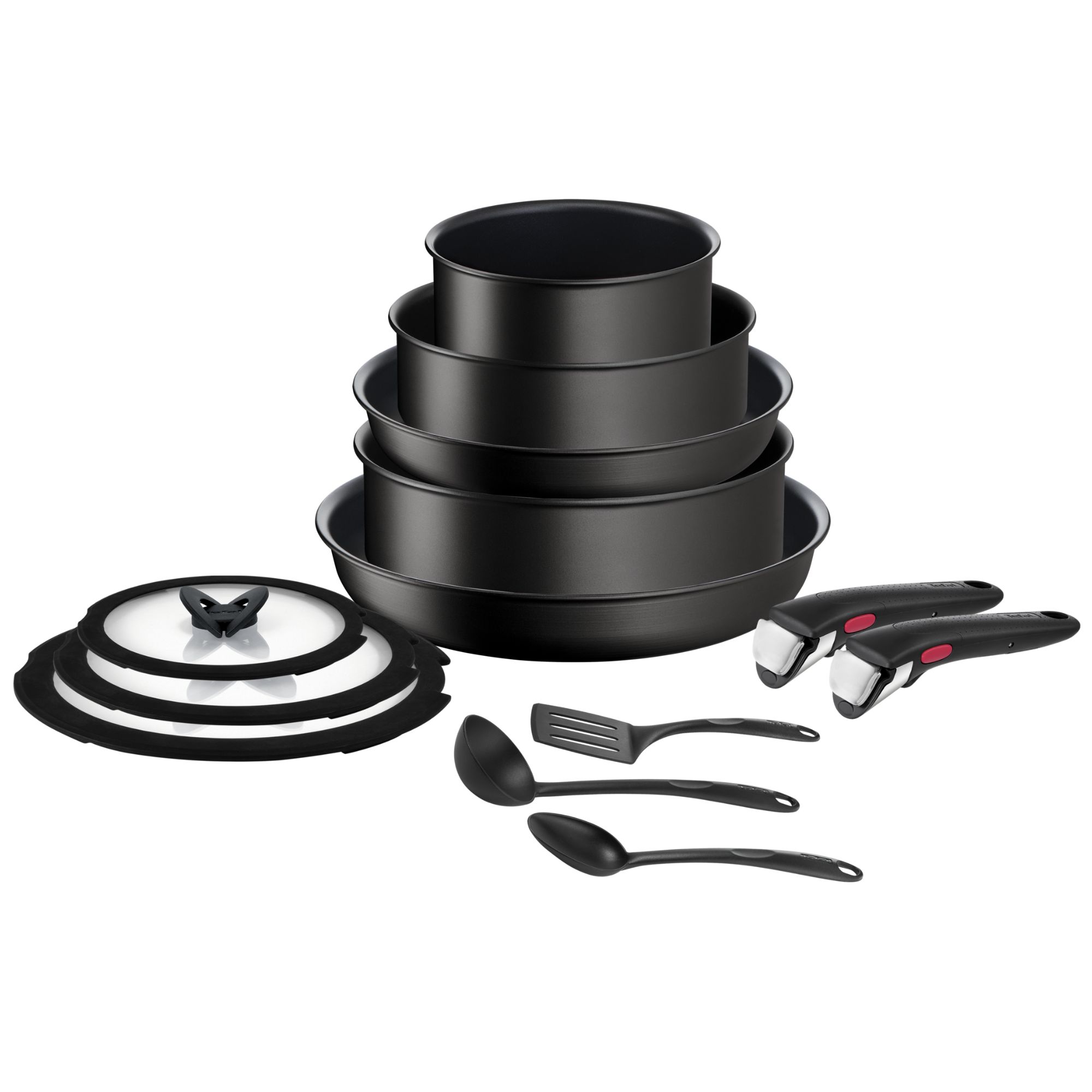 Ingenio Unlimited, Set de 13 piezas, Sartenes y Cazos, Mangos extraíbles, Accesorios de cocina, Tapas, Apilable, Inducción