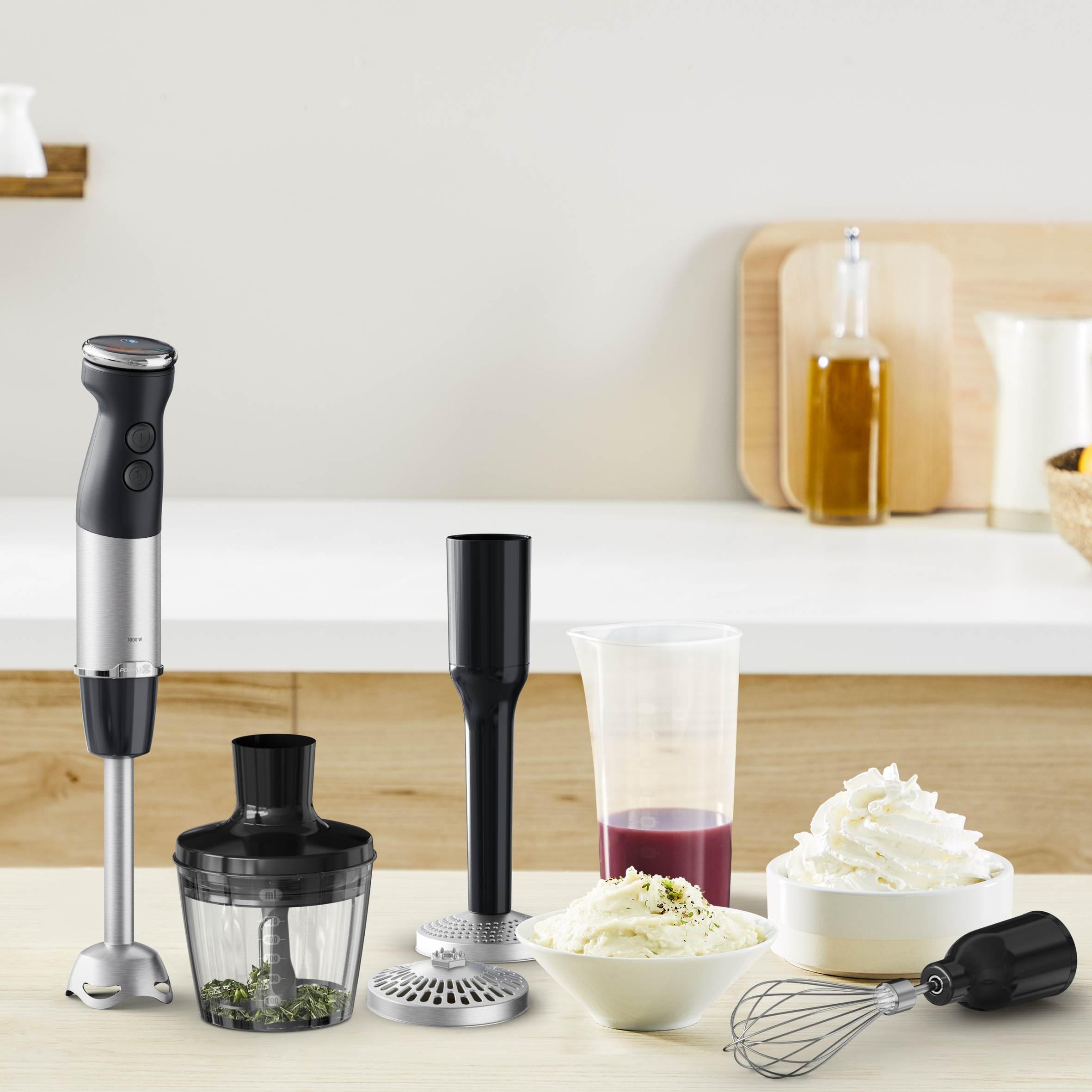 Frullatore A Immersione ProfiCook 1000 W - Gambo Lungo 27 Cm, Lama A 4 Lame, Funzione Ice Crush, Per Cibi Caldi E Freddi