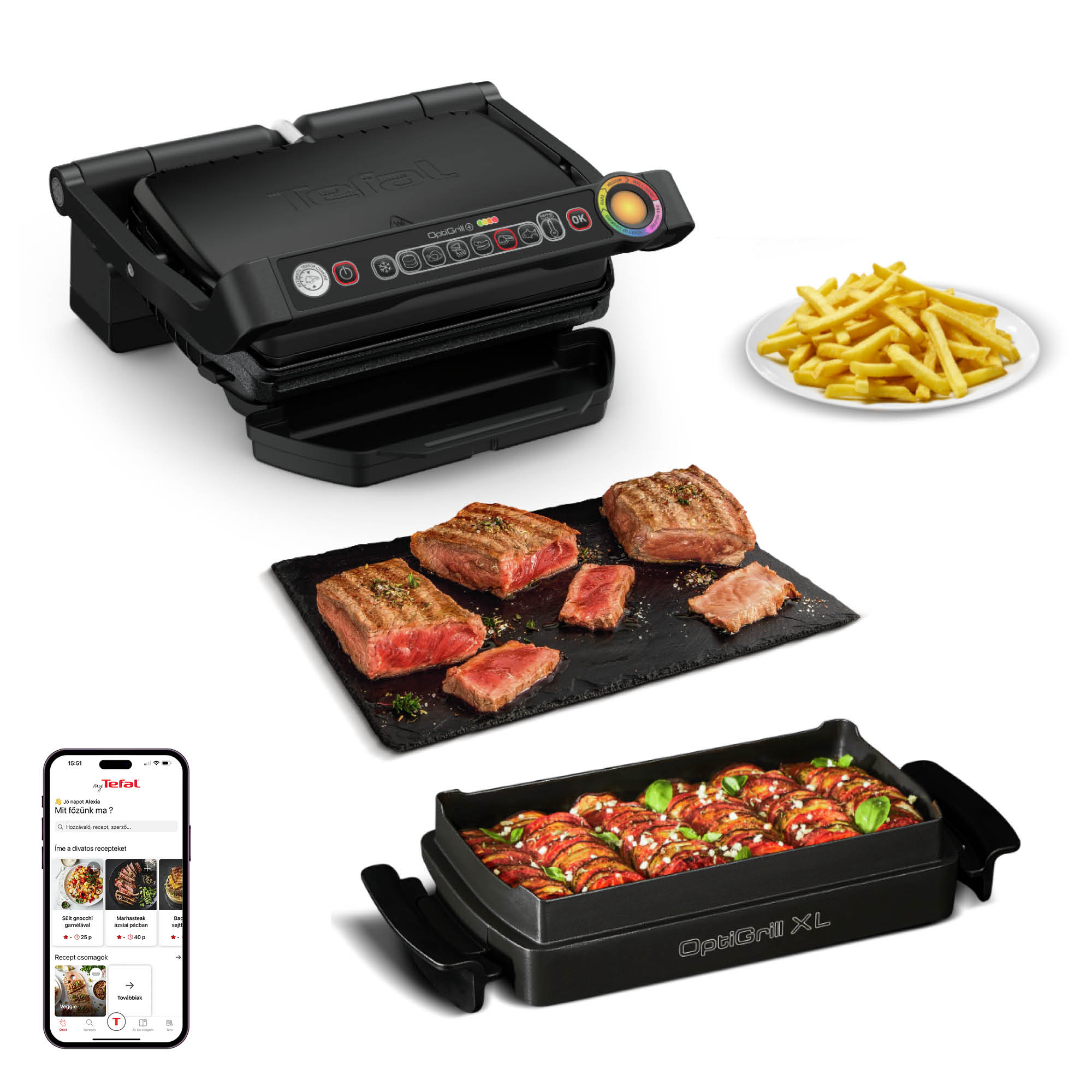Elektromos grill Tefal OptiGrill+ Snacking & Baking GC714834 Fekete