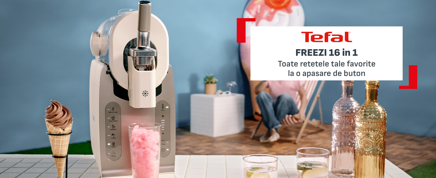 Aparat de inghetata Tefal Freezi IG803AE0, 200 W, 2 L, 5 programe ...