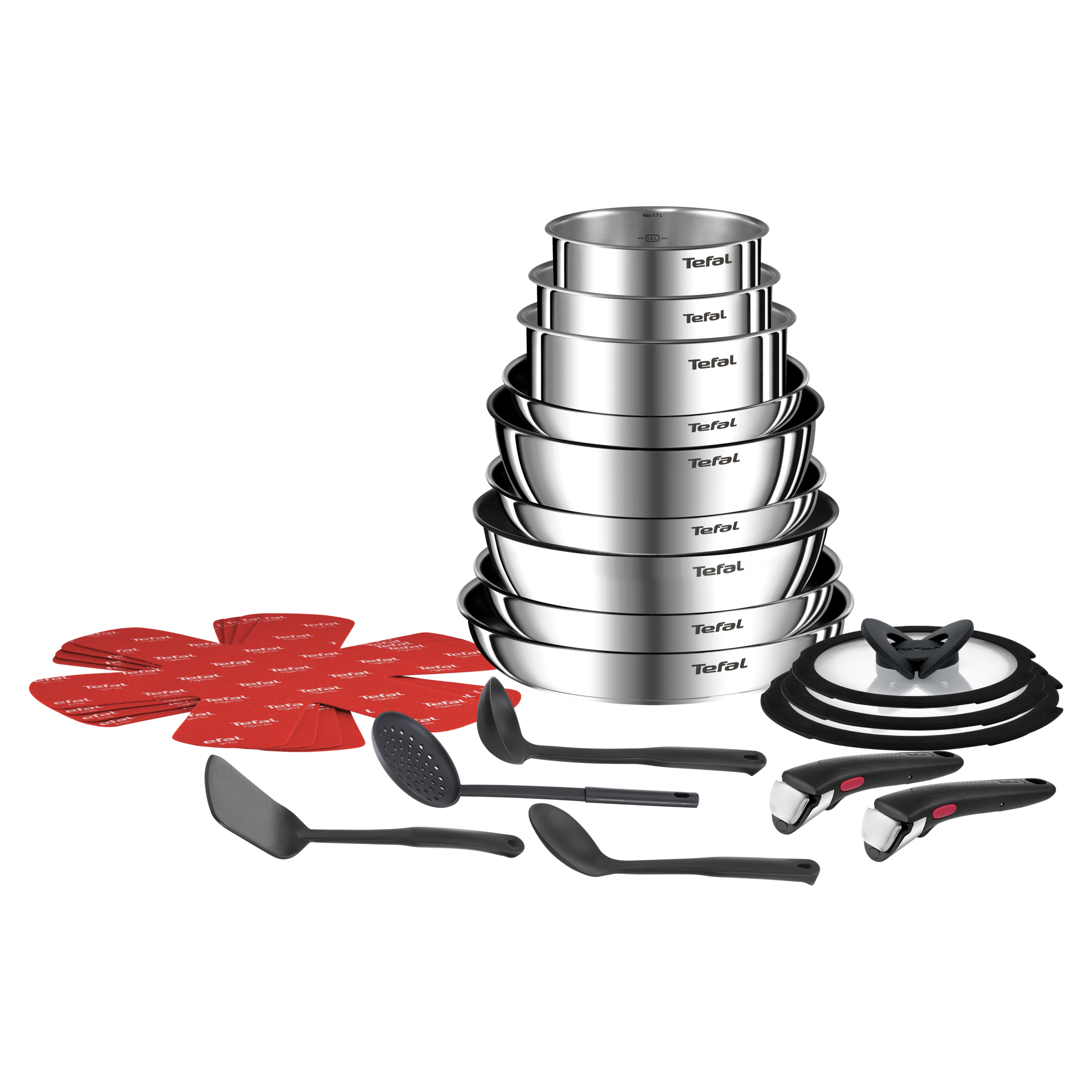 Batterie De Cuisine Tefal Ingenio IH Noir Unlimited - 9 Pièces, Tous Feux Dont Induction - Revêtement Titanium 6X, Poignée Amovible