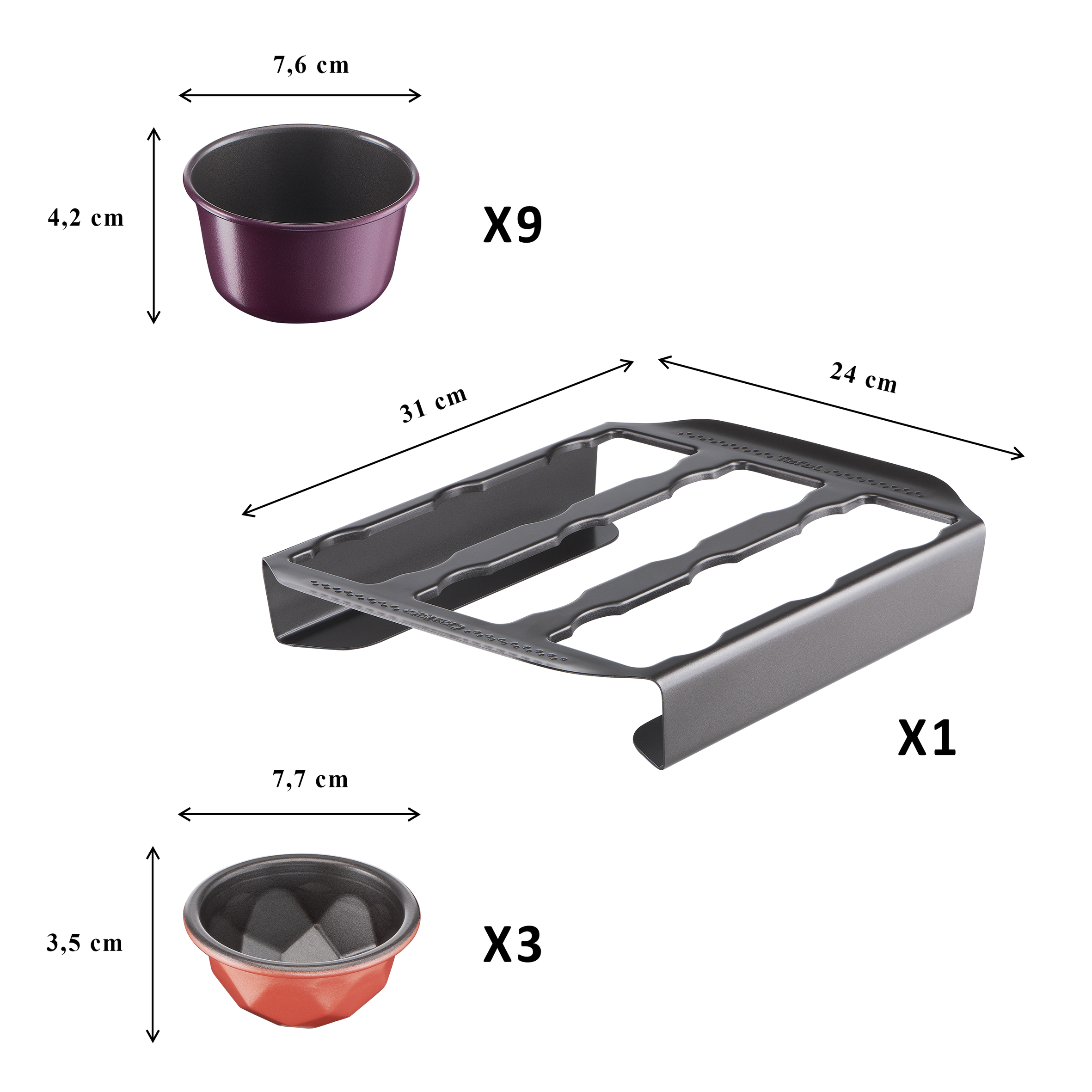 Lot De 3 Moules à Pâtisserie Tefal Creabake - Forme Facette Diamant - Antiadhésif & Empilable