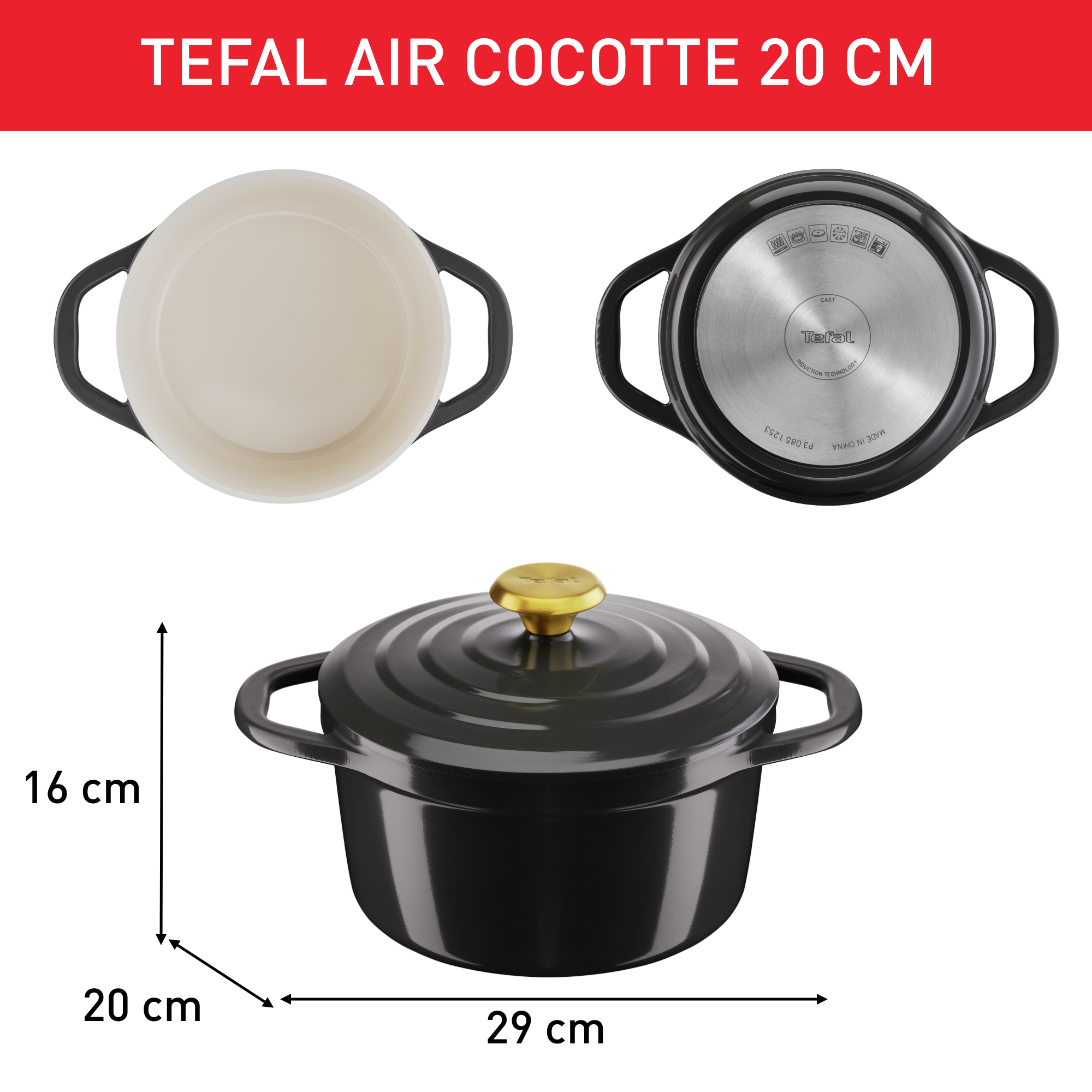 Air cocotte 24 cm fonte aluminium anthracite | COCOTTES EN FONTE | Tefal