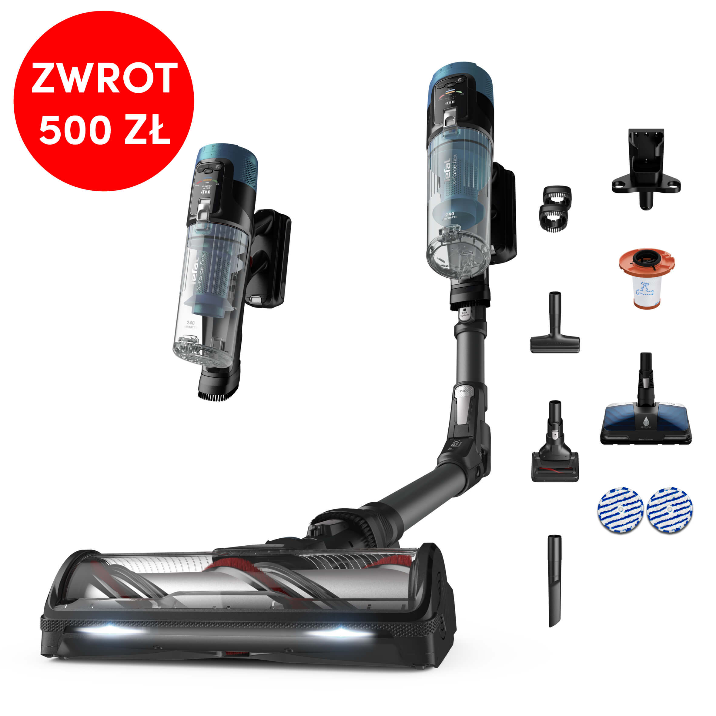 Odkurzacz bezprzewodowy, Tefal X-Force Flex 14.80, 240 AW, 120 min, mopowanie