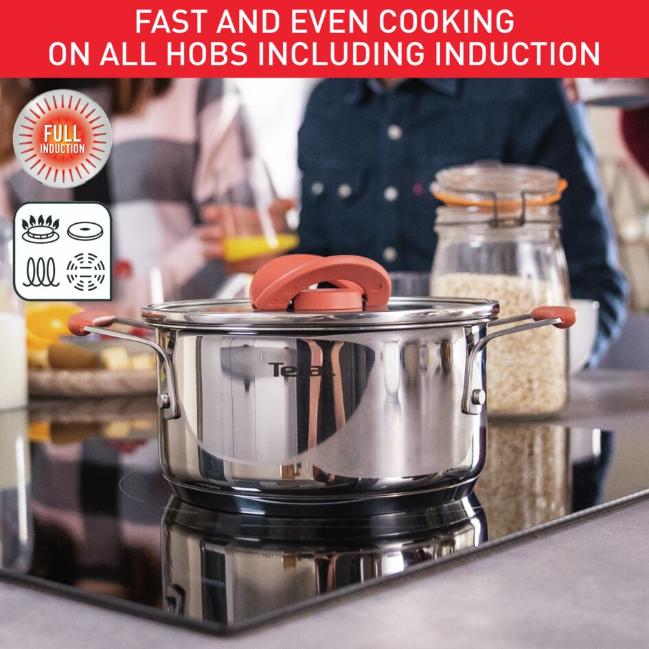 Tefal Daily Cook Kookpan van roestvrij staal, 12 cm, versterkte bodem, geschikt voor alle warmtebronnen, inclusief inductie, hoge geleiding en weerstand met gerecyclede materialen