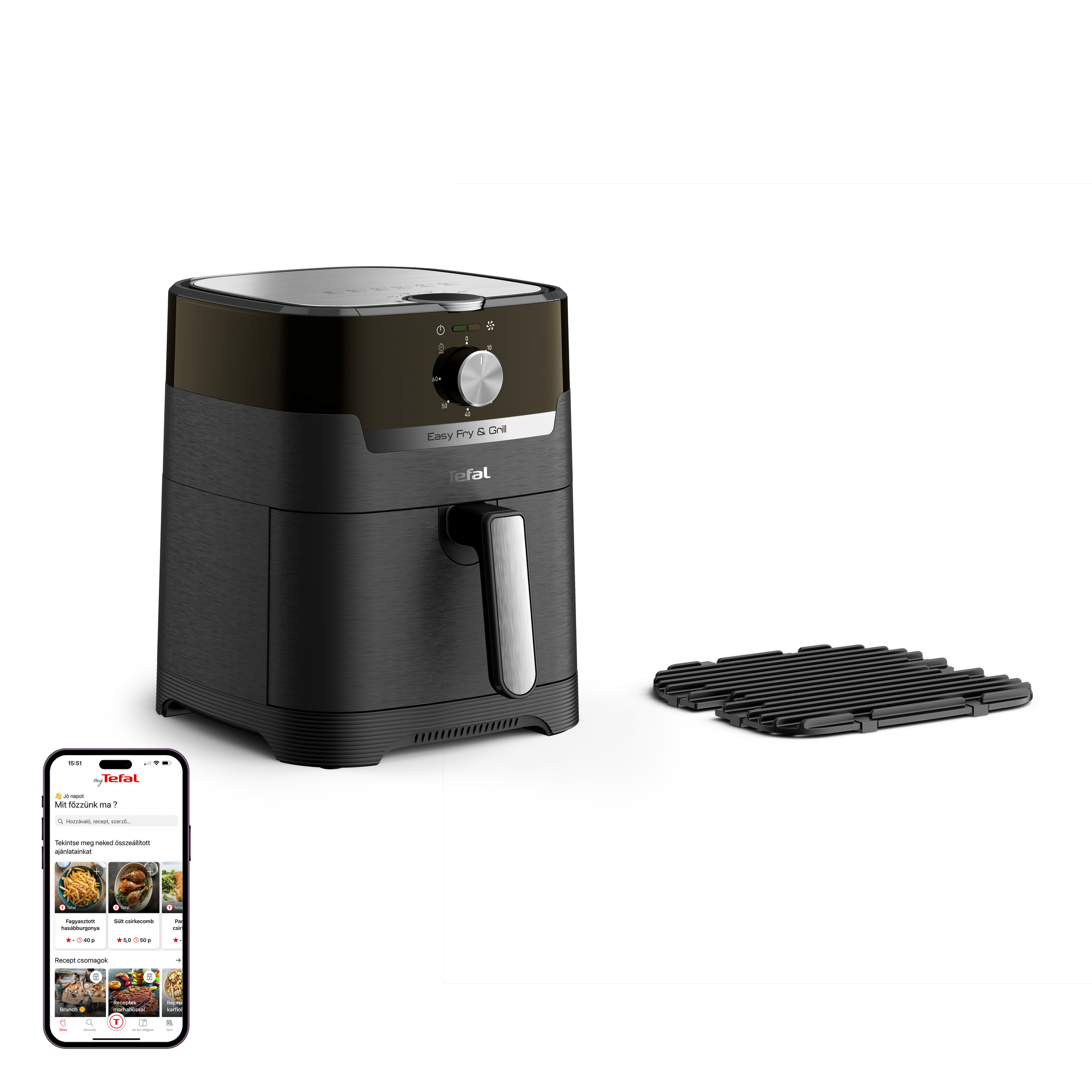 Forrólevegős fritőz Tefal Easy Fry & Grill 2az1-ben EY501815 Fekete