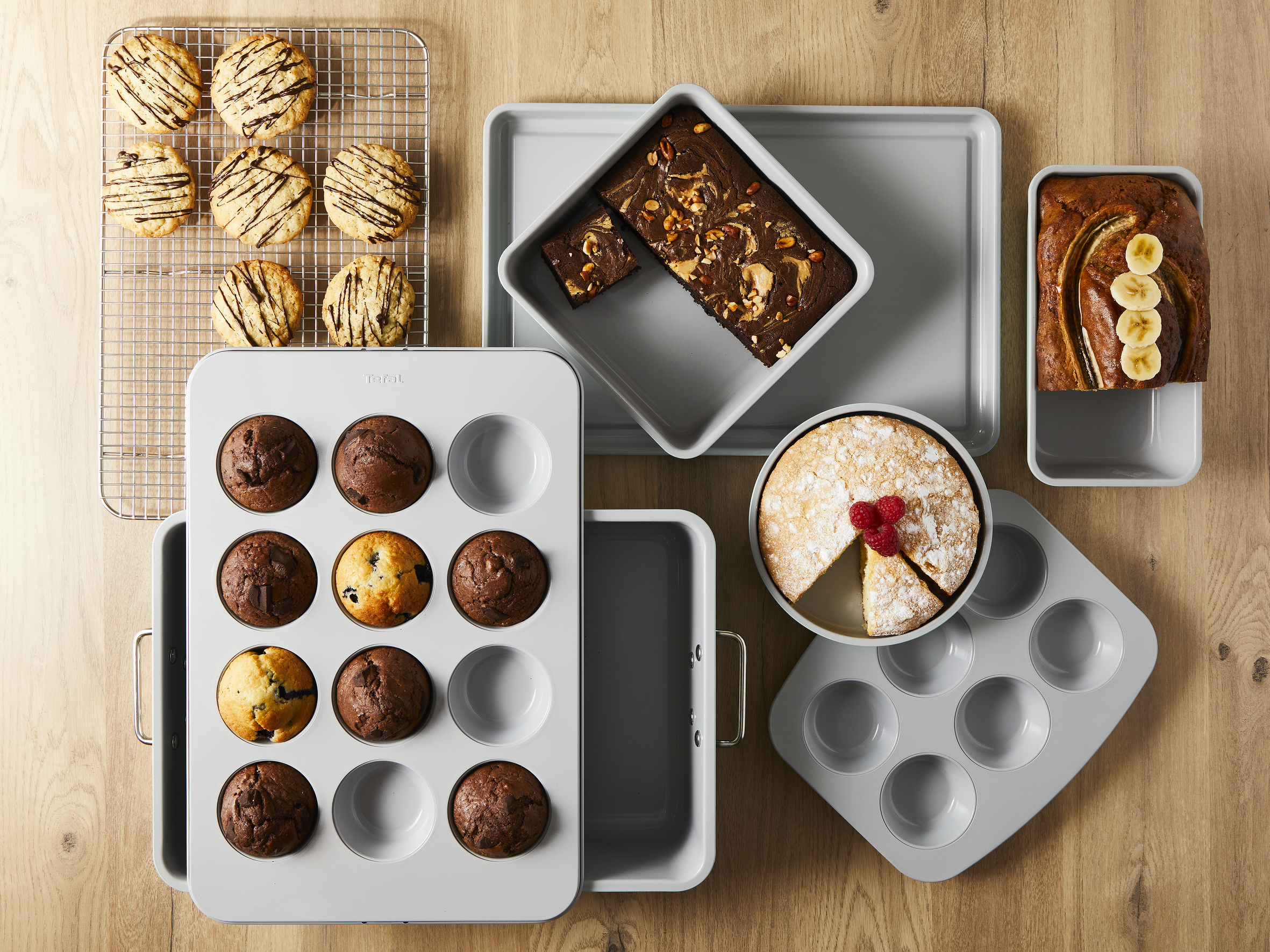Set 7 Pièces Moules Pâtisserie Antiadhésifs RIOVARM - Plaque à Gâteau, Muffins, Pain | Céramique Sans Produits Toxiques