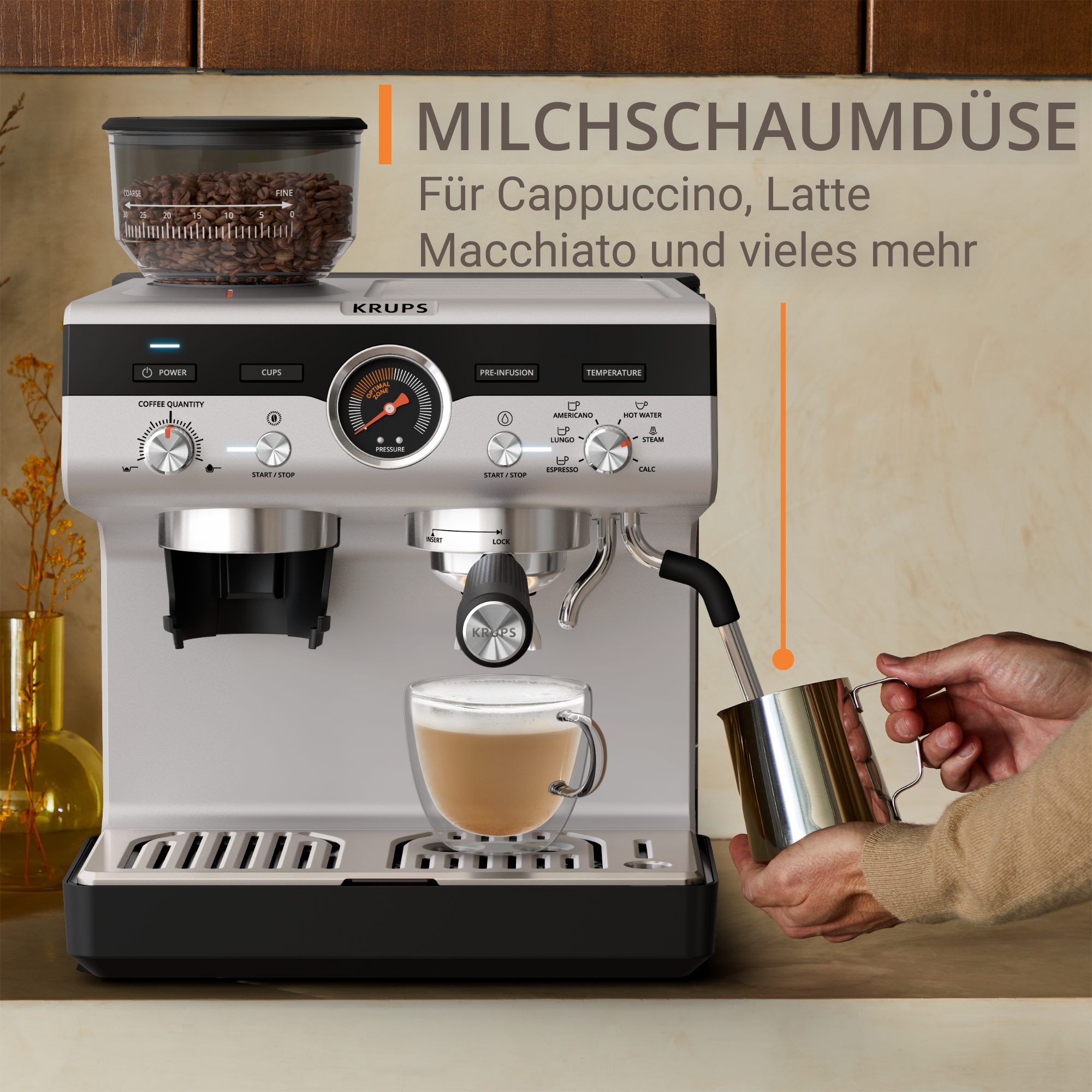 Precision+ Siebträgermaschine mit Mahlwerk und Tamping Station, Modell ...