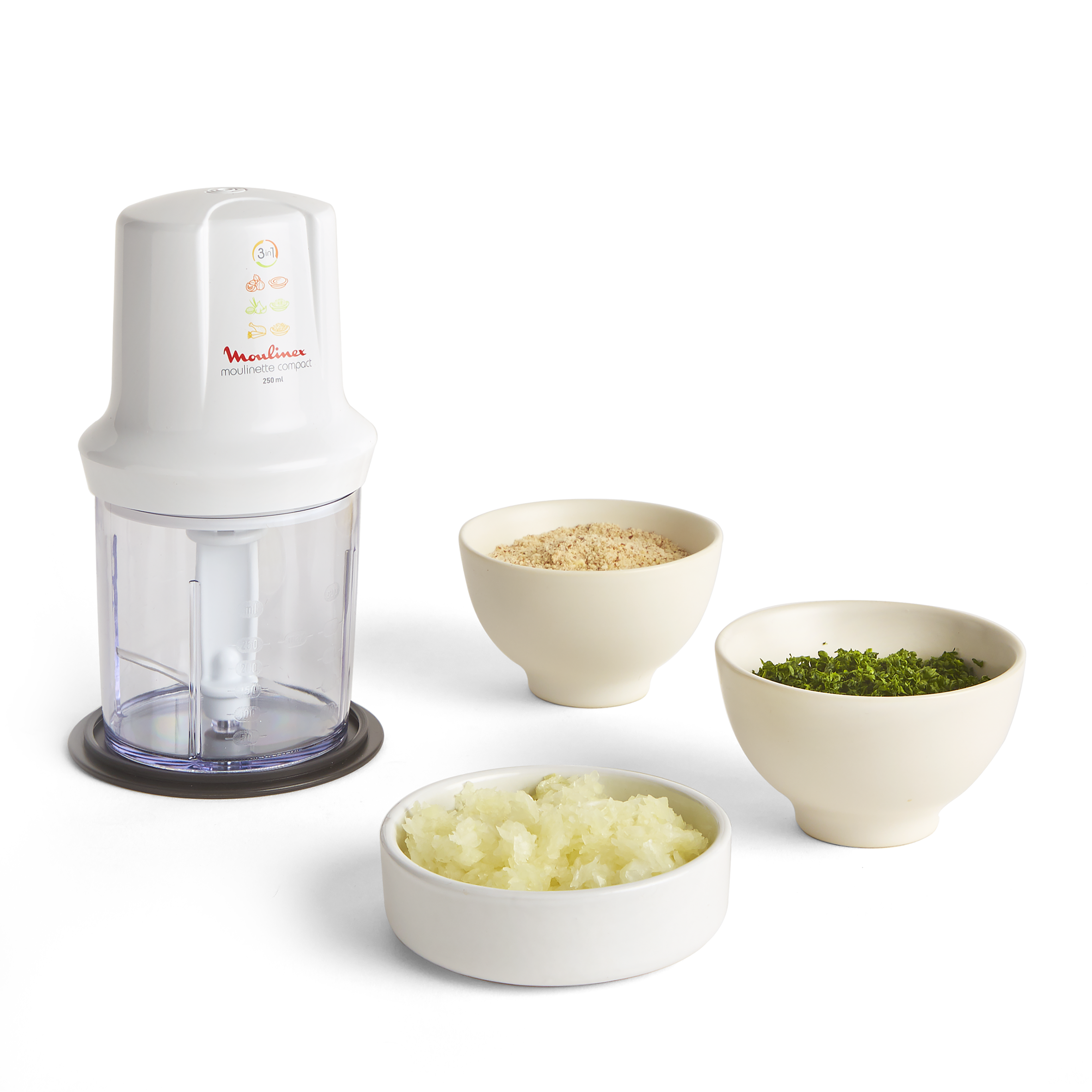 Multi moulinette, Mini hachoir, Compact, fonction 3 en 1, capacité 250 ml, 350 W, Blanc