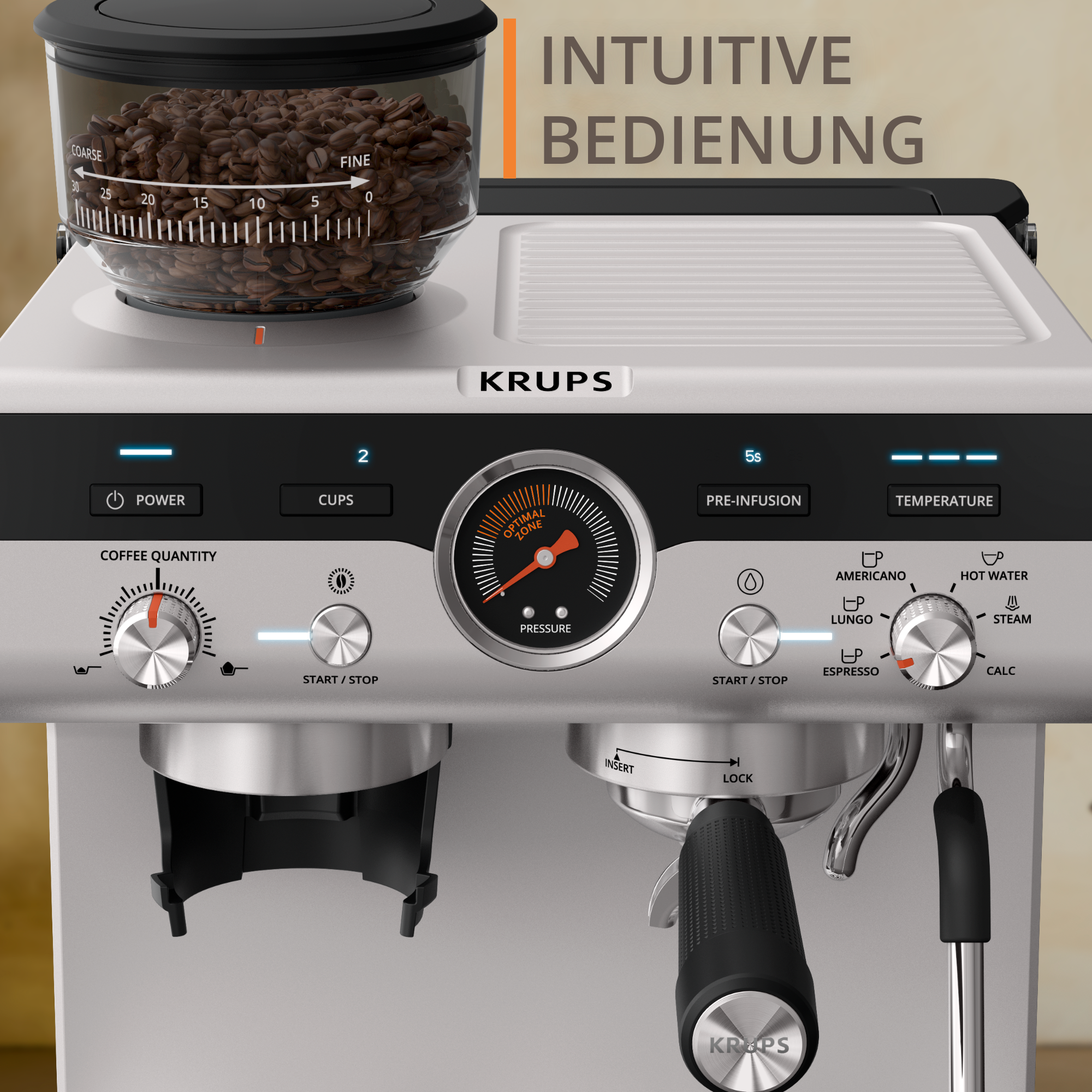 Precision+ Siebträgermaschine mit Mahlwerk und Tamping Station, Modell ...