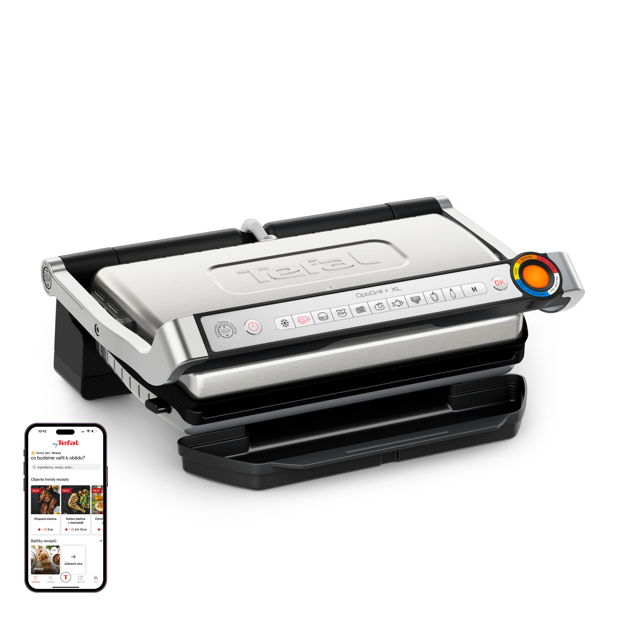 Tefal OptiGrill+ XL, inteligentní elektrický kontaktní gril pro dokonalé výsledky, nevyžaduje kontrolu, 9 automatických programů