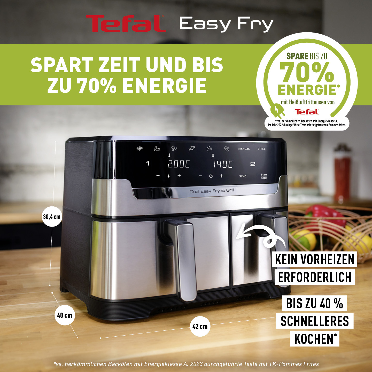 Dual Easy Fry & Grill 8,3 L Edelstahl EY905D | Heißluftfritteusen | Tefal