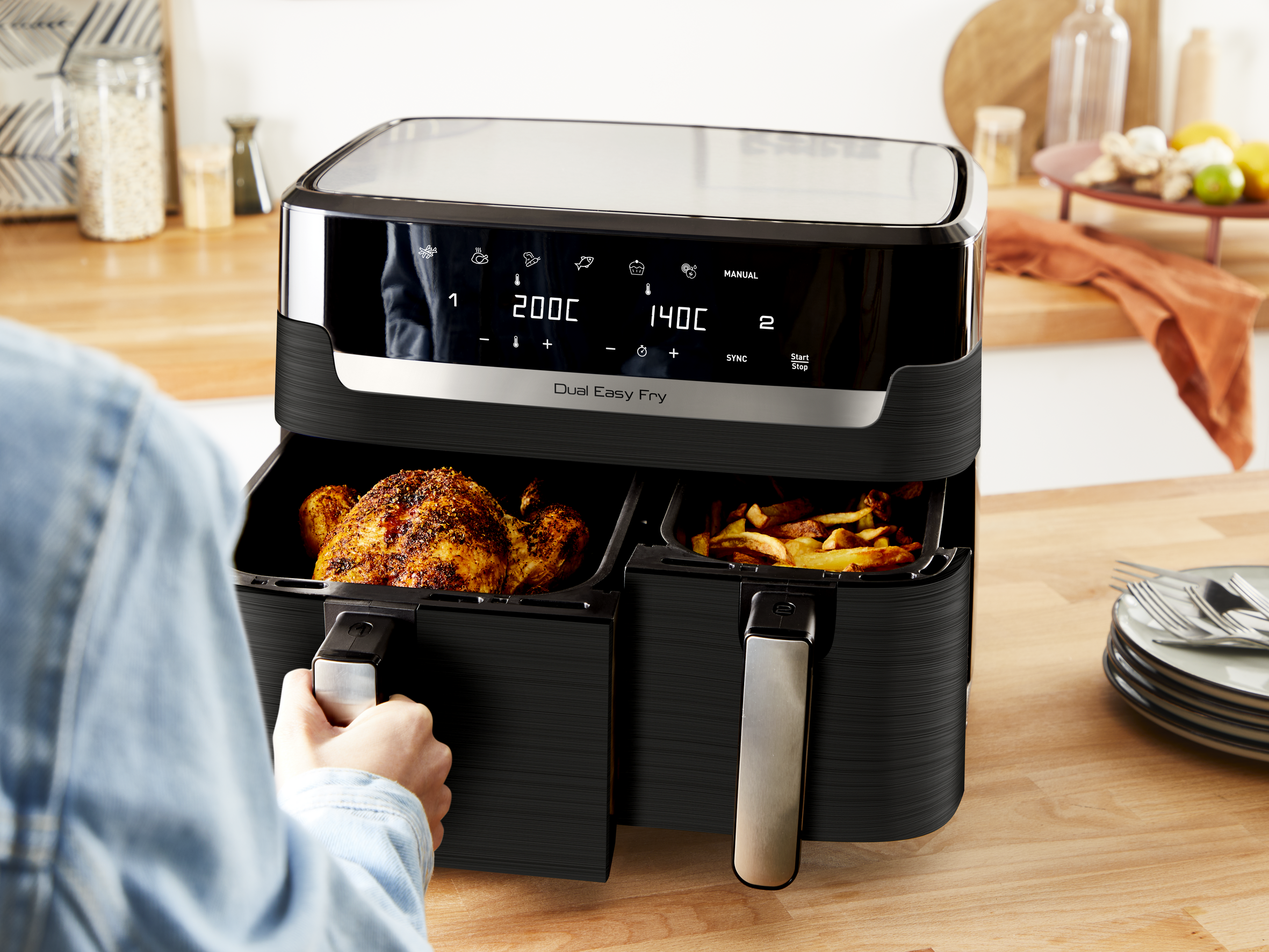 17 Accessori In Silicone E Acciaio Per Friggitrice Moulinex EZ9018 Dual Easy Fry 8,3L (5,2/3,1L)