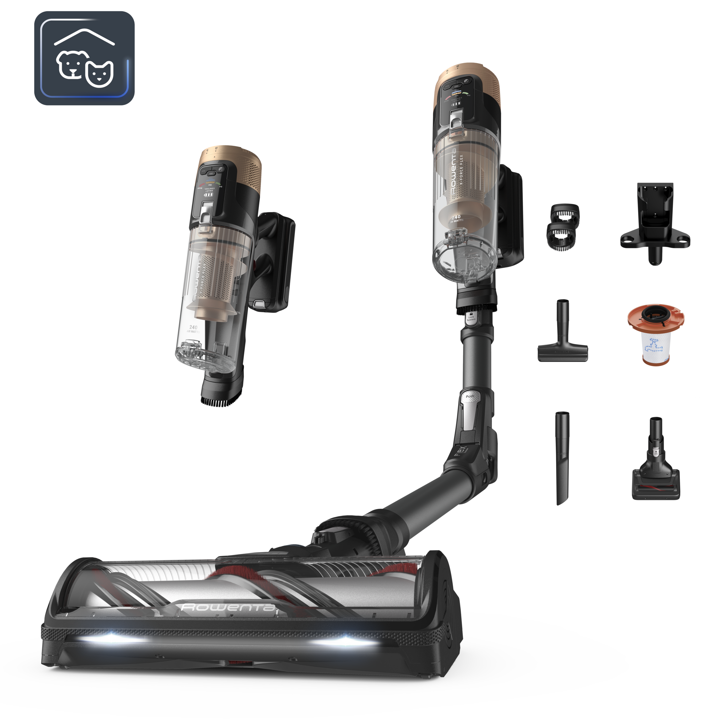 X-Force Flex 14.80 Animal Care de Rowenta, Aspiradora sin Cable, Potencia de Succión de 240 AW, Ajuste Automático de Potencia, Autonomía de 1 h y 30 min
