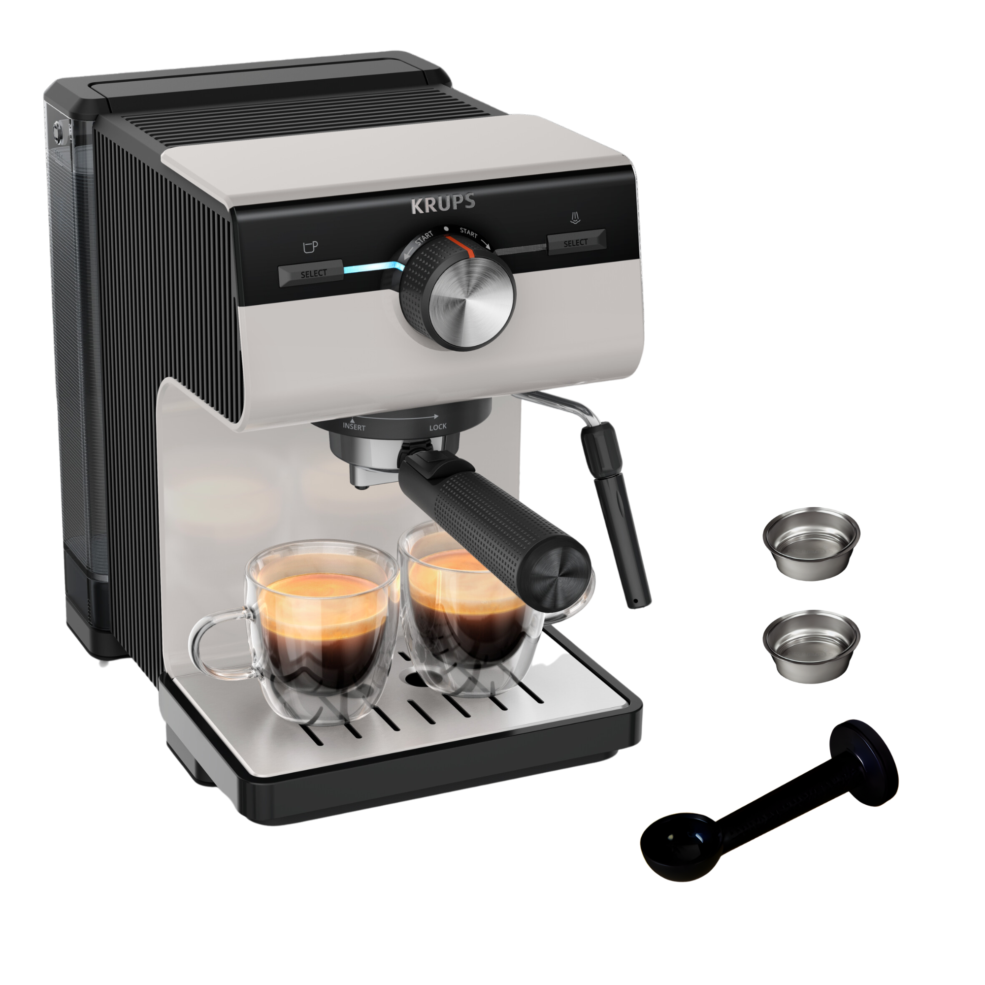 Authentic,  Cafetera espresso manual, Interfaz intuitiva, Diseño inteligente, Gris claro