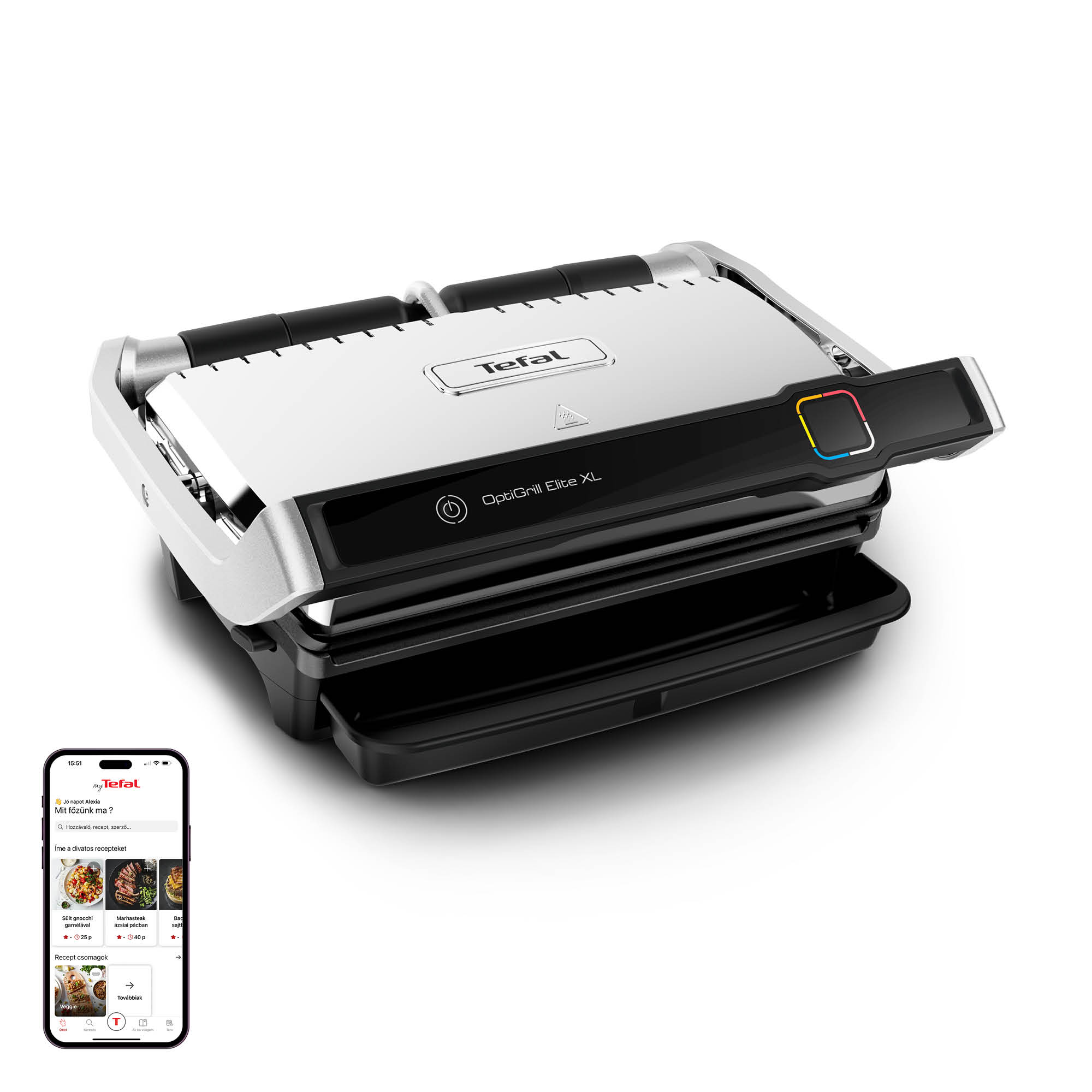Elektromos grill Tefal OptiGrill Elite XL GC760D30 Ezüst/Fekete