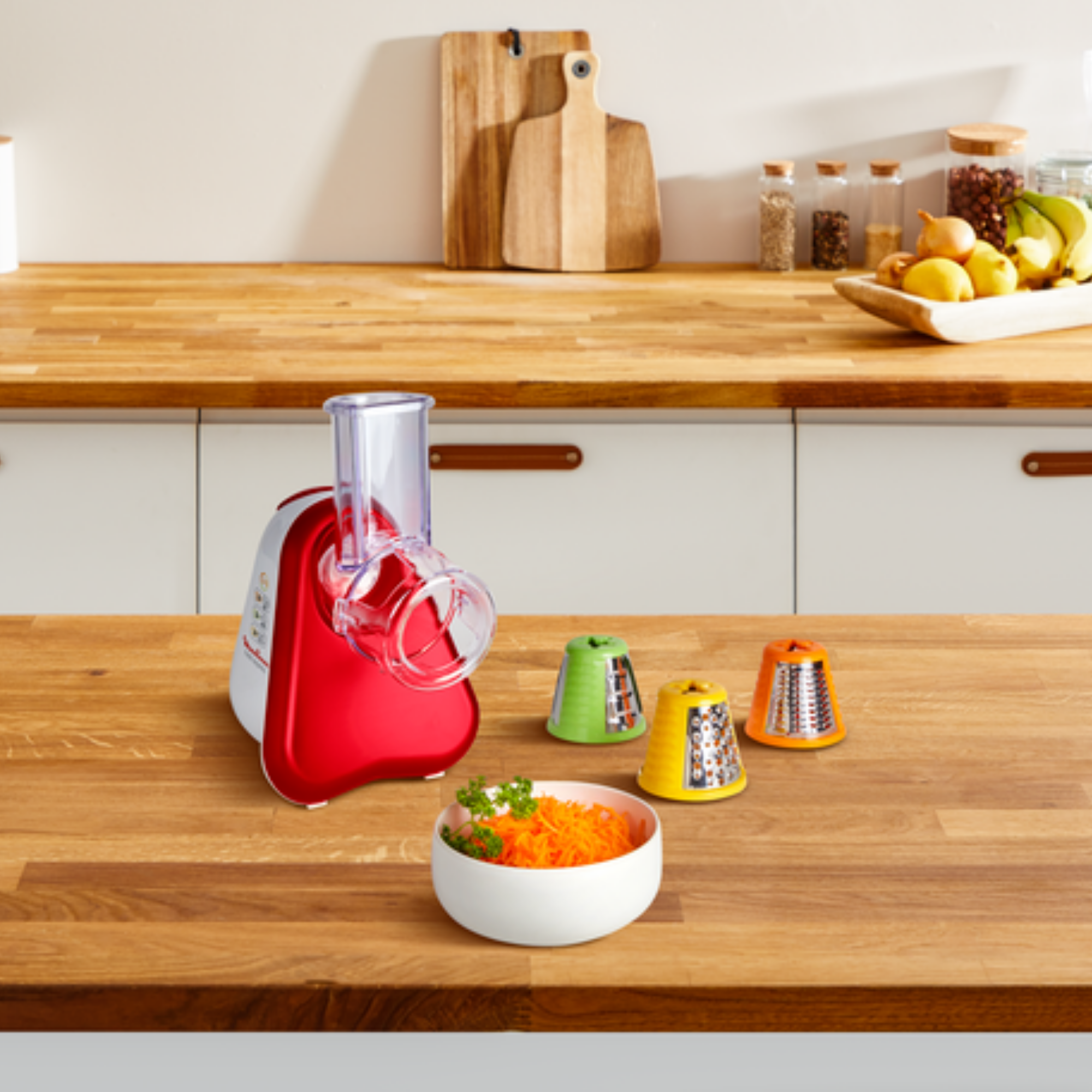 Moulinex Fresh Express - Découpe-légumes électrique 4-en-1 - Émince, Tranche, Râpe - Design Compact Lilas - 4