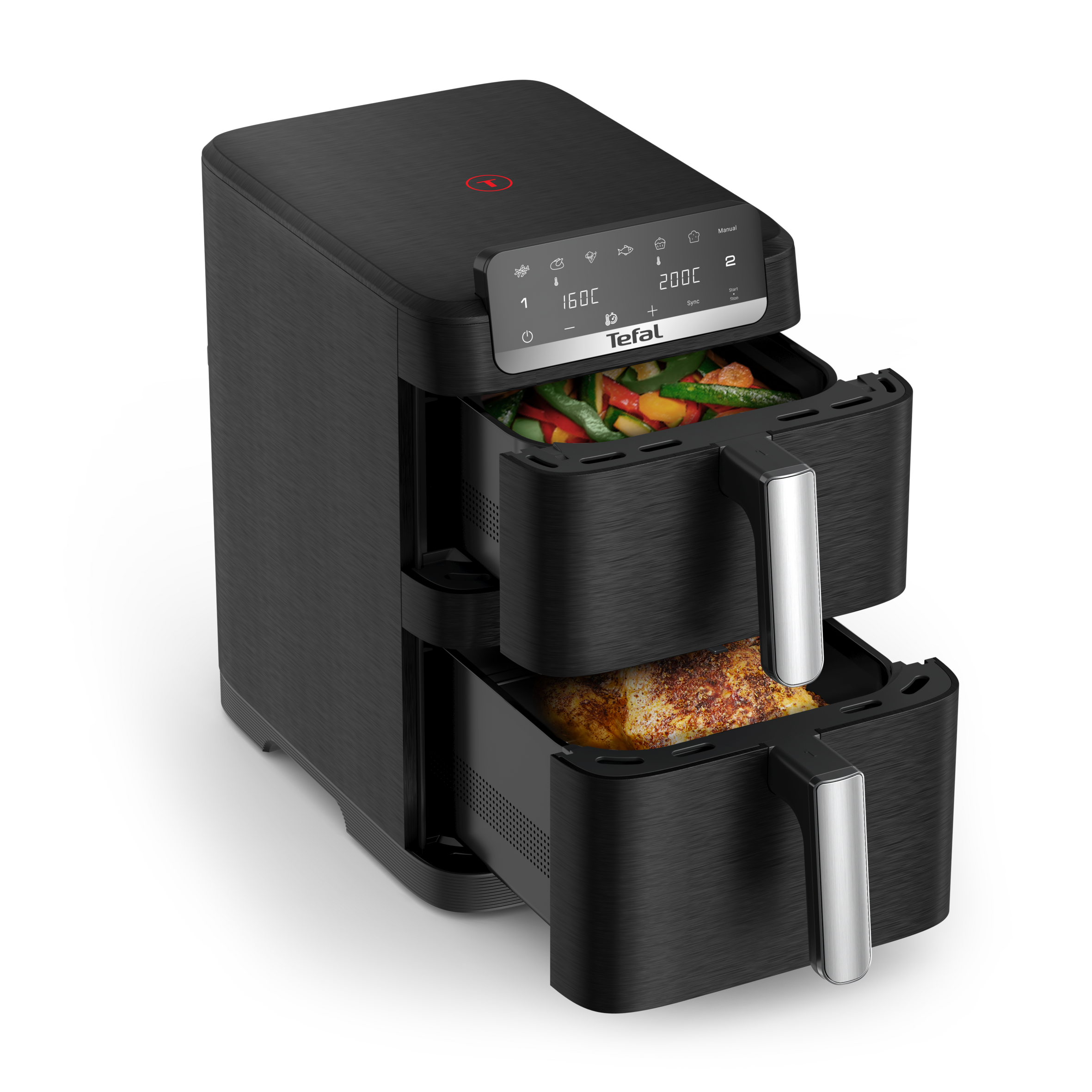 Easy Fry Crispy Stack, Doppelkammer-Heißluftfritteuse, platzsparend und kompakt